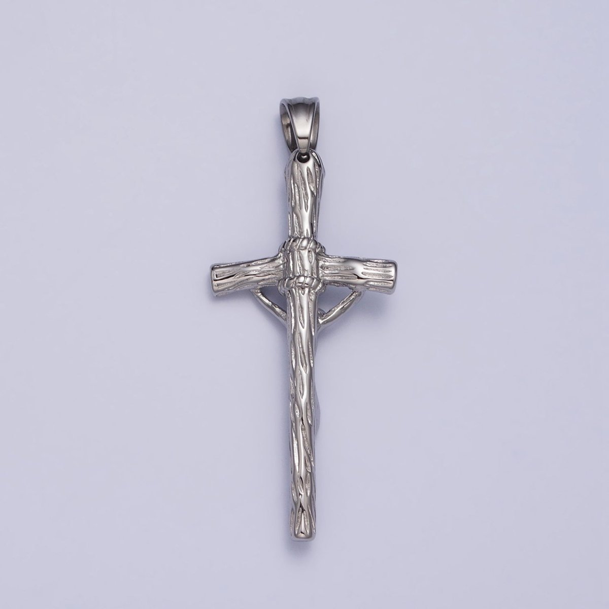 Stainless Steel Crucifix Cross Wood Textured Pendant in Silver & Gold P-1145 - DLUXCA