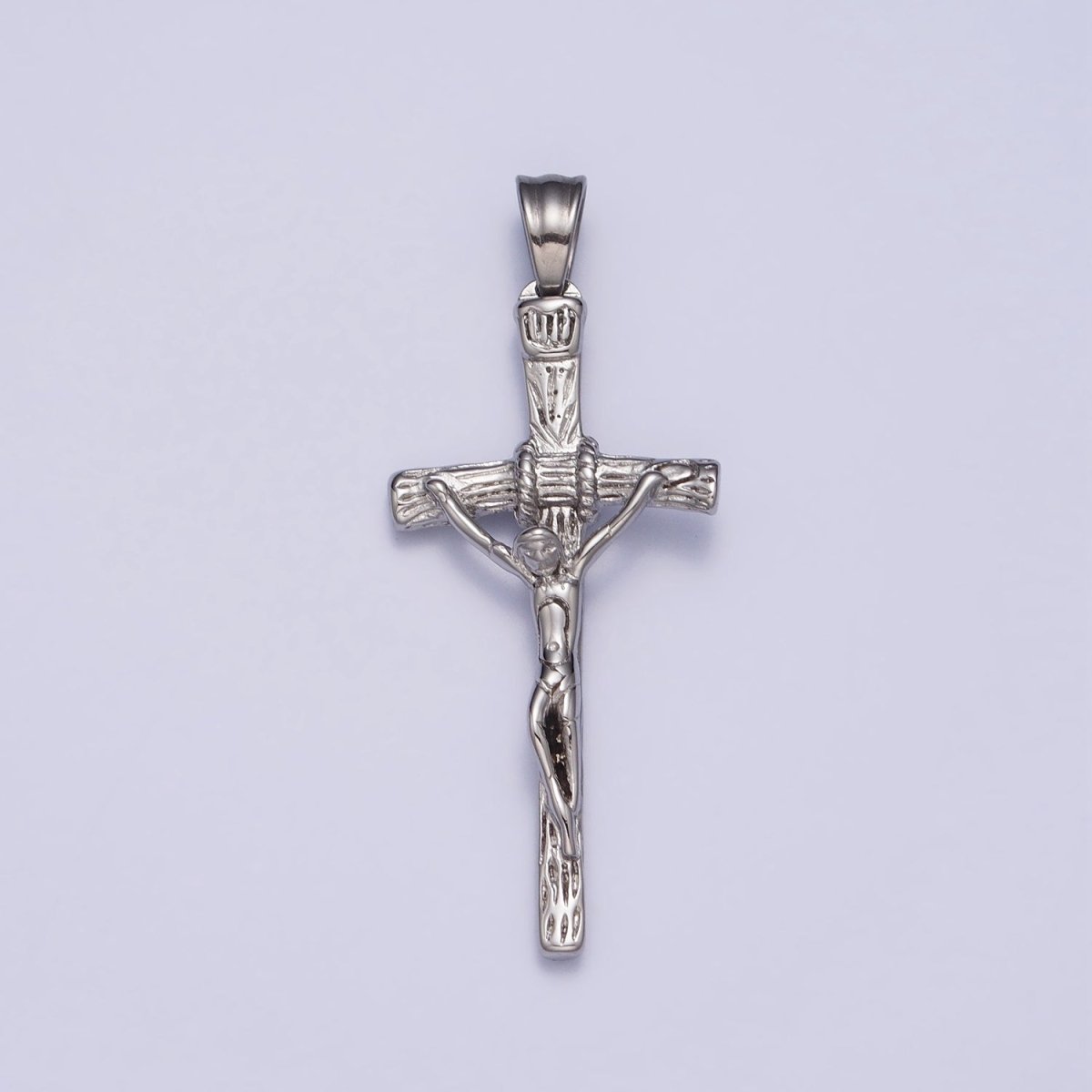 Stainless Steel Crucifix Cross Wood Textured Pendant in Silver & Gold P-1145 - DLUXCA