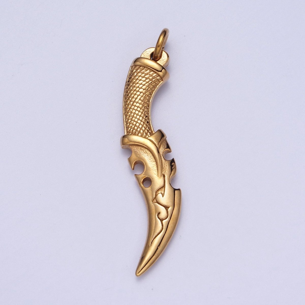 Stainless Steel Curved Engraved Dagger Knife Charm in Gold & Silver J-460 J-461 - DLUXCA