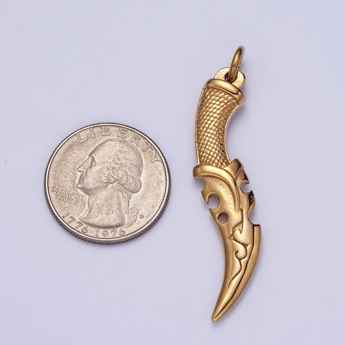 Stainless Steel Curved Engraved Dagger Knife Charm in Gold & Silver J-460 J-461 - DLUXCA