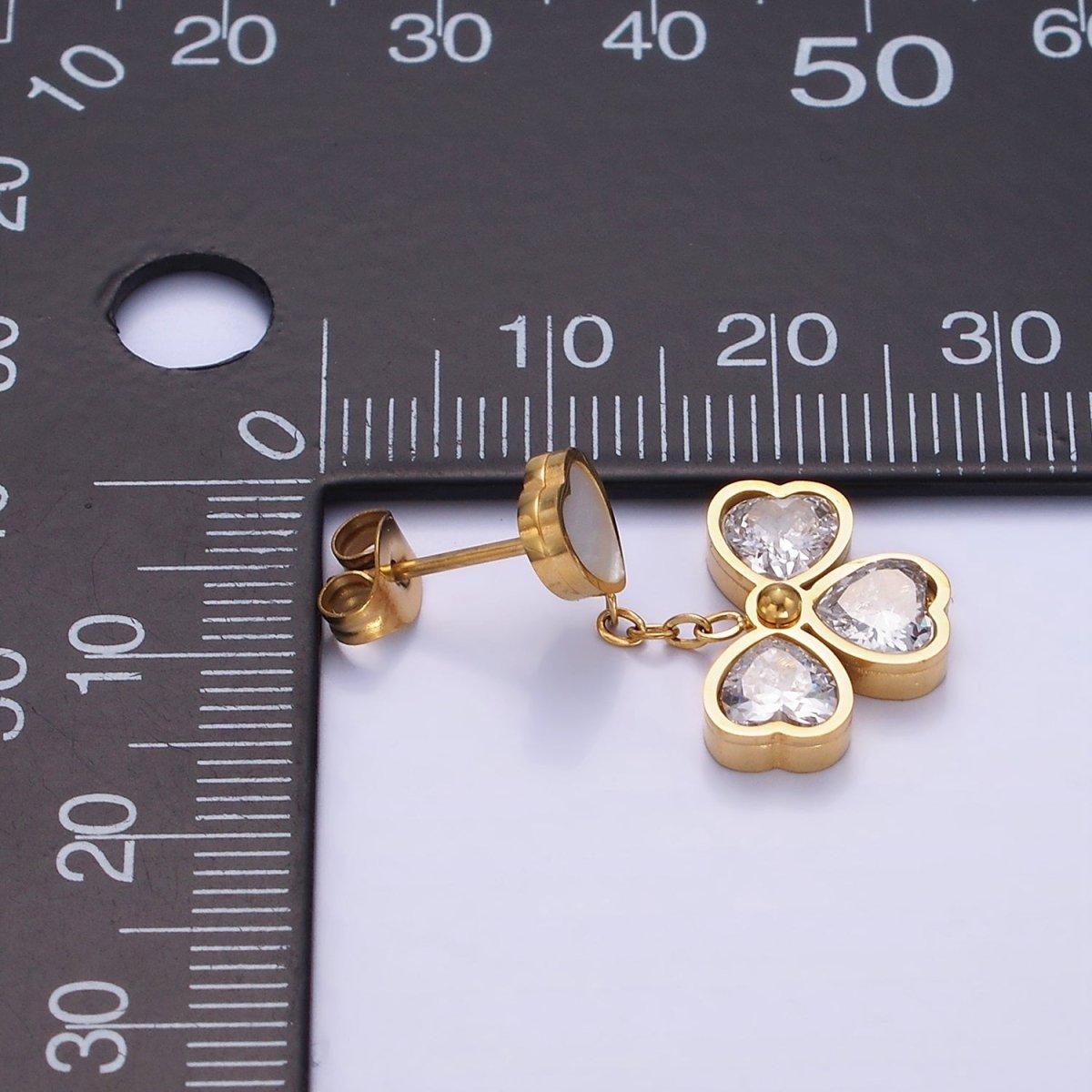 Stainless Steel CZ Petal Flower Shell Pearl Heart Drop Stud Earrings in Gold & Silver | AE475 AE476 - DLUXCA