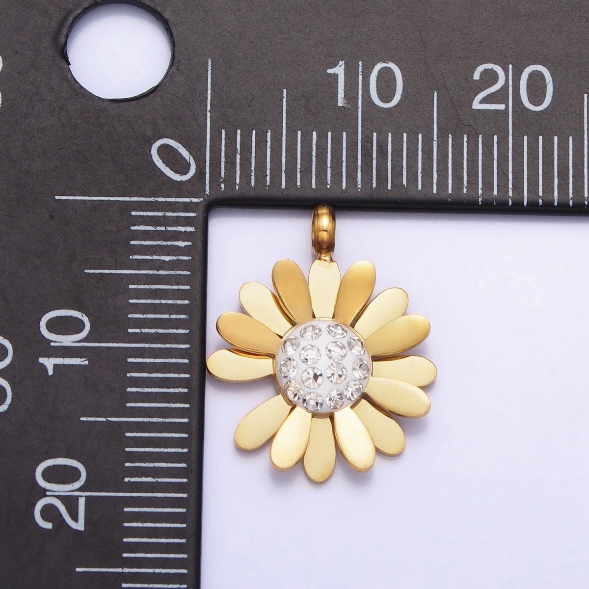 Stainless Steel Daisy Flower Micro Paved Round Summer Spring Charm Pendant in Gold & Silver | P-923 - DLUXCA