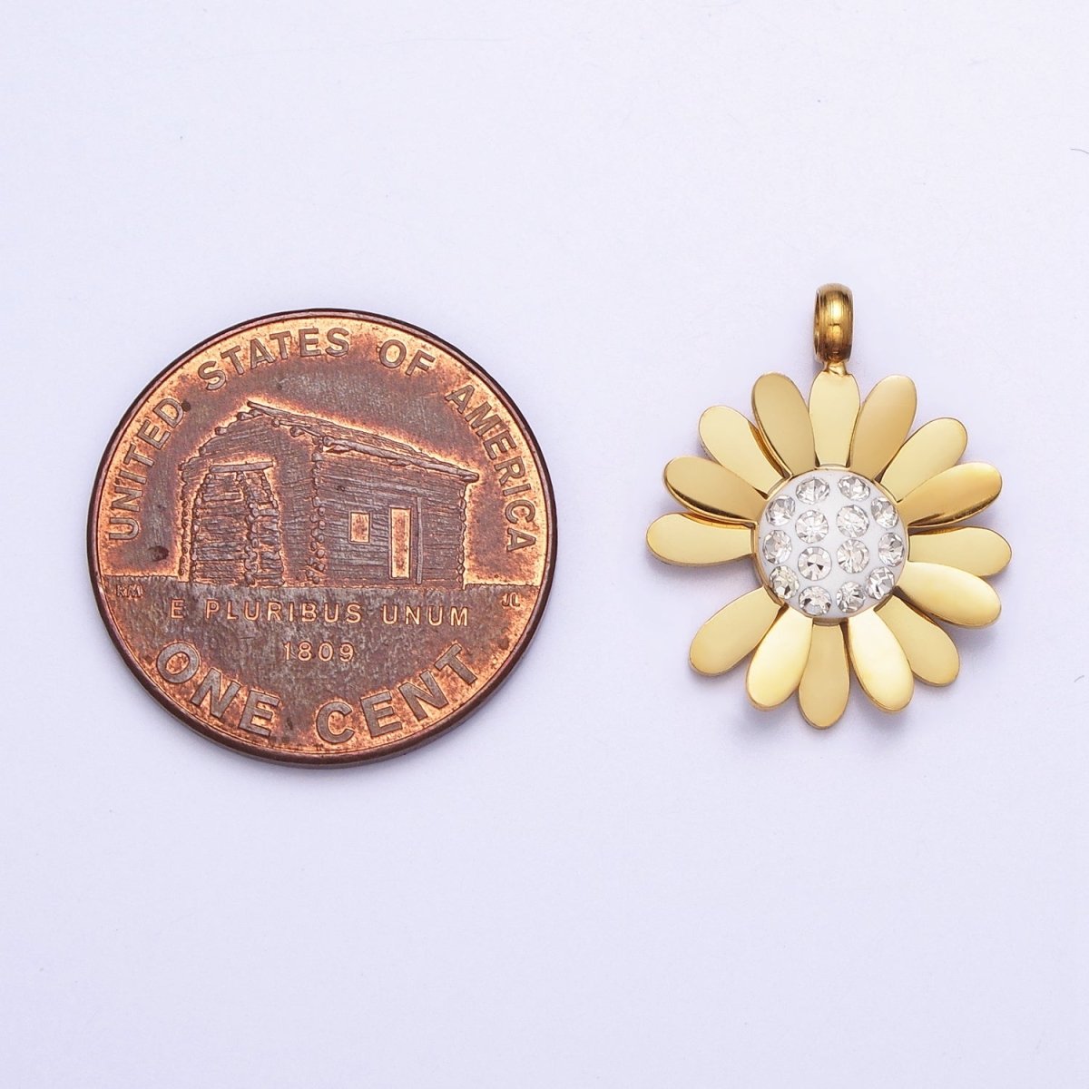 Stainless Steel Daisy Flower Micro Paved Round Summer Spring Charm Pendant in Gold & Silver | P-923 - DLUXCA