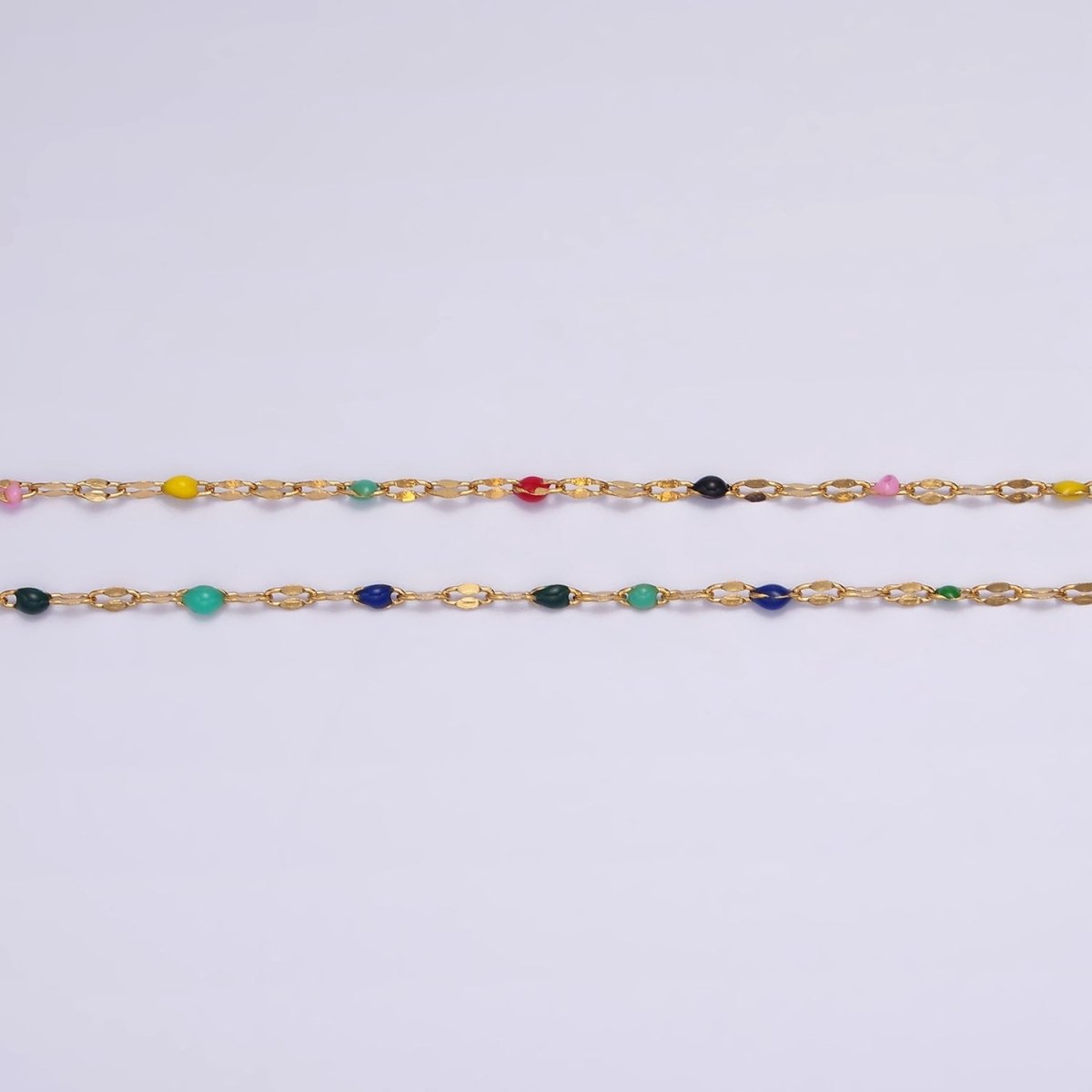 Stainless Steel Dark, Bright Enamel Flat Unique Link Unfinished Chain For Jewelry Making | ROLL-1425 ROLL-1426 Clearance Pricing - DLUXCA