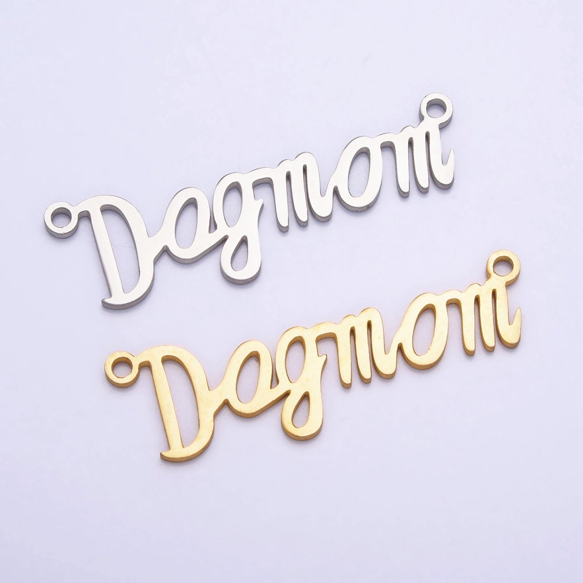 Stainless Steel "Dog mom" Handwritten Script Link Connector in Silver & Gold | AA926 AA1009 - DLUXCA
