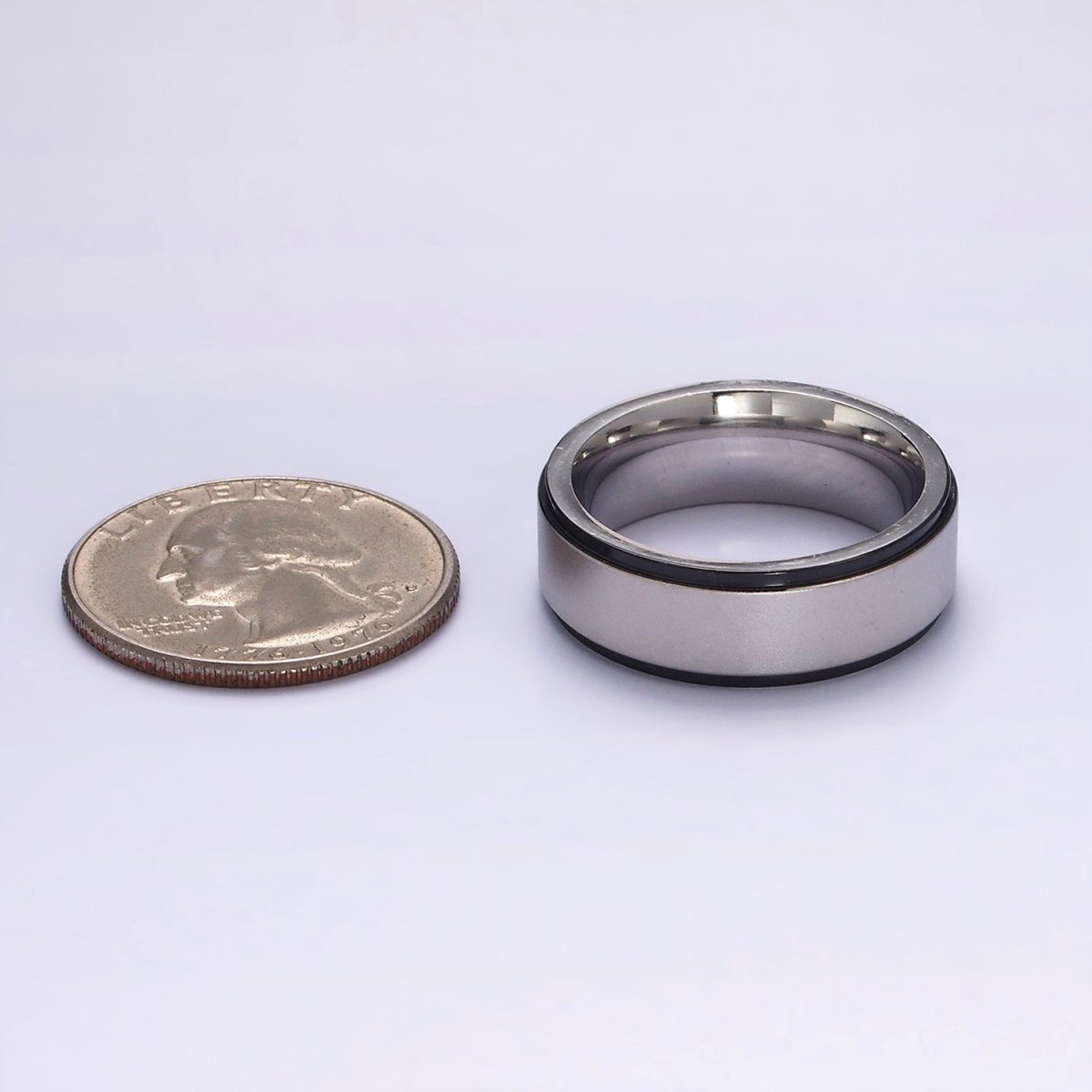 Stainless Steel Double Black-Lined Silver Band Minimalist Ring | O1195 - O1197 - DLUXCA