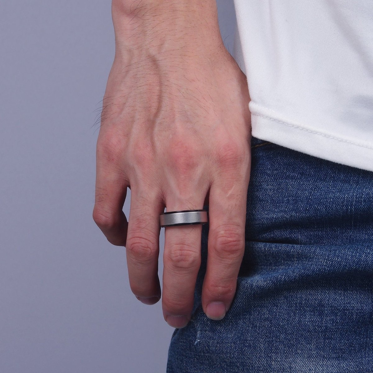 Stainless Steel Double Black-Lined Silver Band Minimalist Ring | O1195 - O1197 - DLUXCA