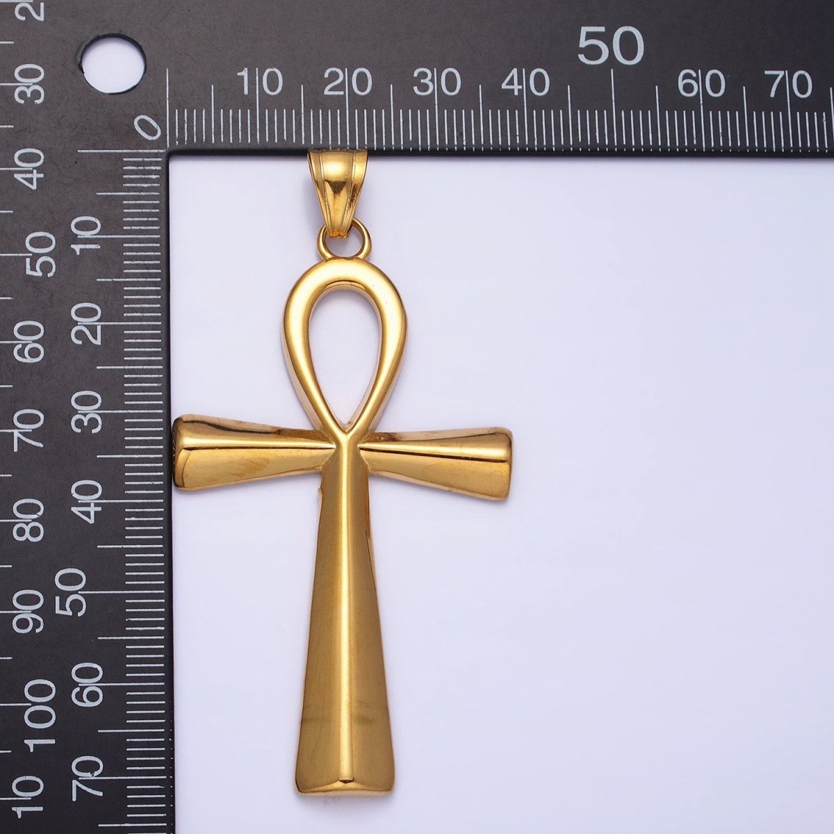 Stainless Steel Edged Egyptian Ankh Cross Statement Pendant in Gold & Silver | P-1085 P-1086 - DLUXCA