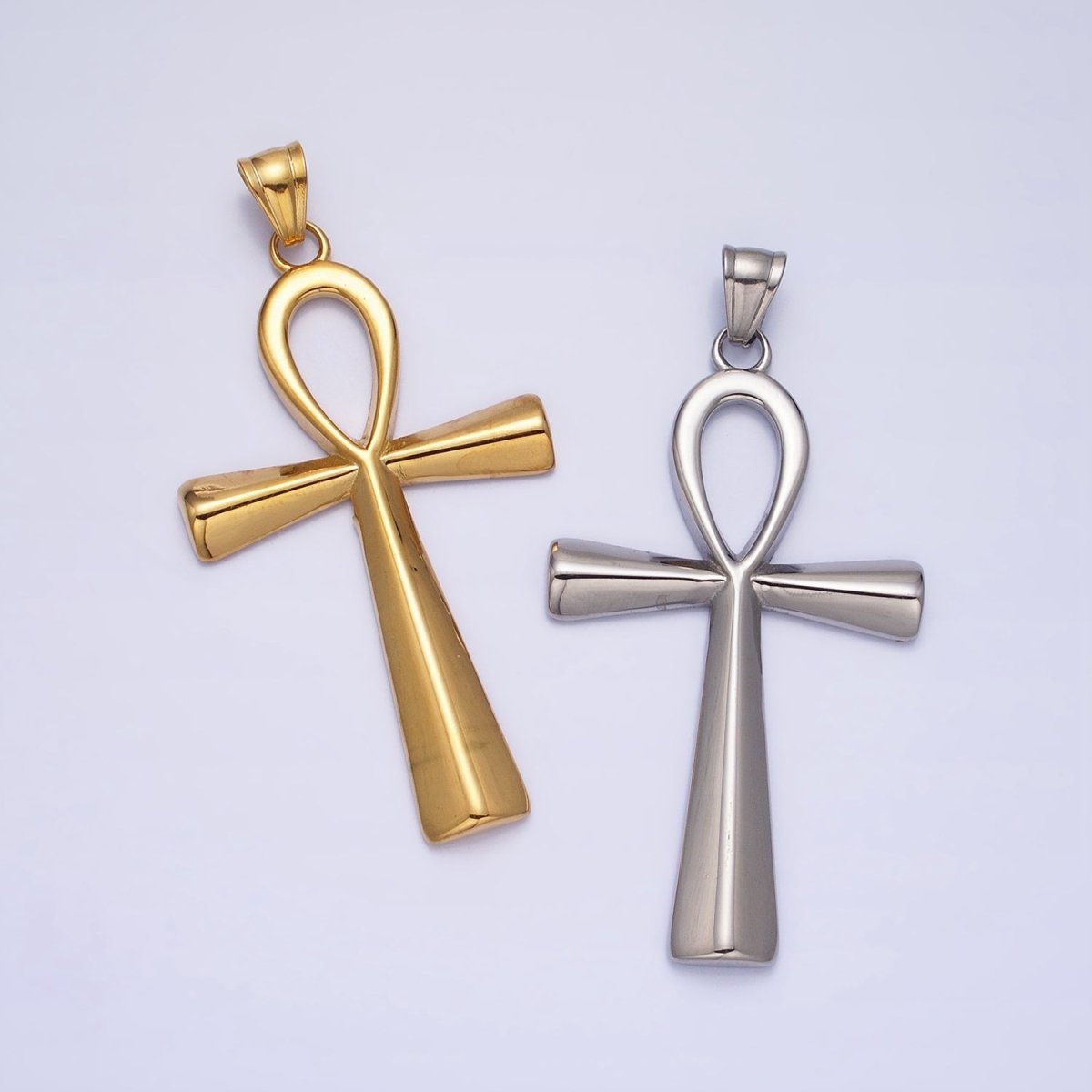 Stainless Steel Edged Egyptian Ankh Cross Statement Pendant in Gold & Silver | P-1085 P-1086 - DLUXCA