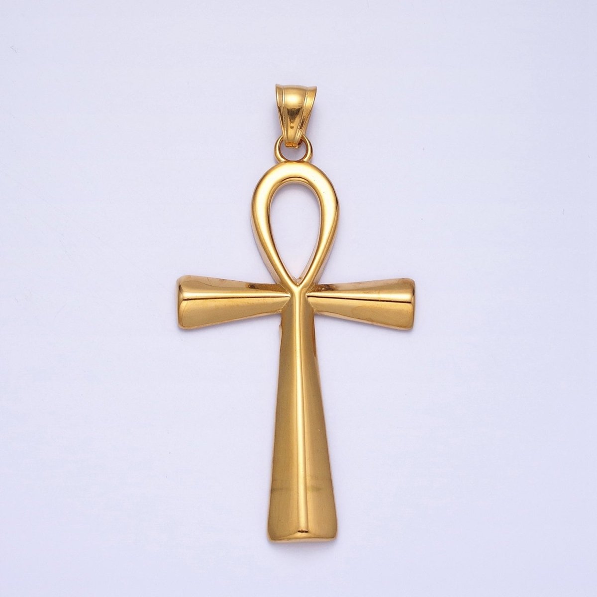 Stainless Steel Edged Egyptian Ankh Cross Statement Pendant in Gold & Silver | P-1085 P-1086 - DLUXCA