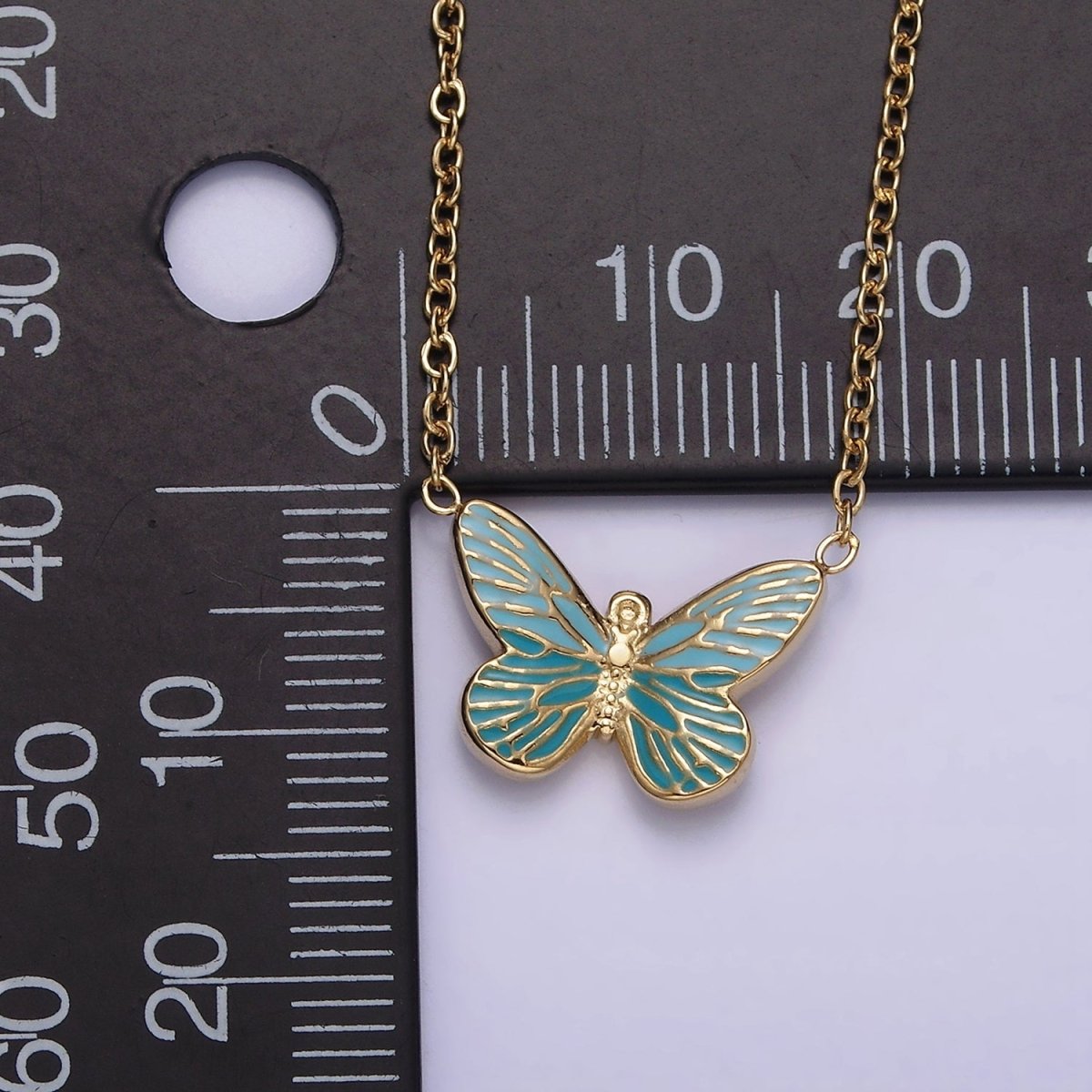 Stainless Steel Fairy Butterfly Wings Blue Enamel 17 Inch Cable Chain Necklace | WA-2059 Clearance Pricing - DLUXCA
