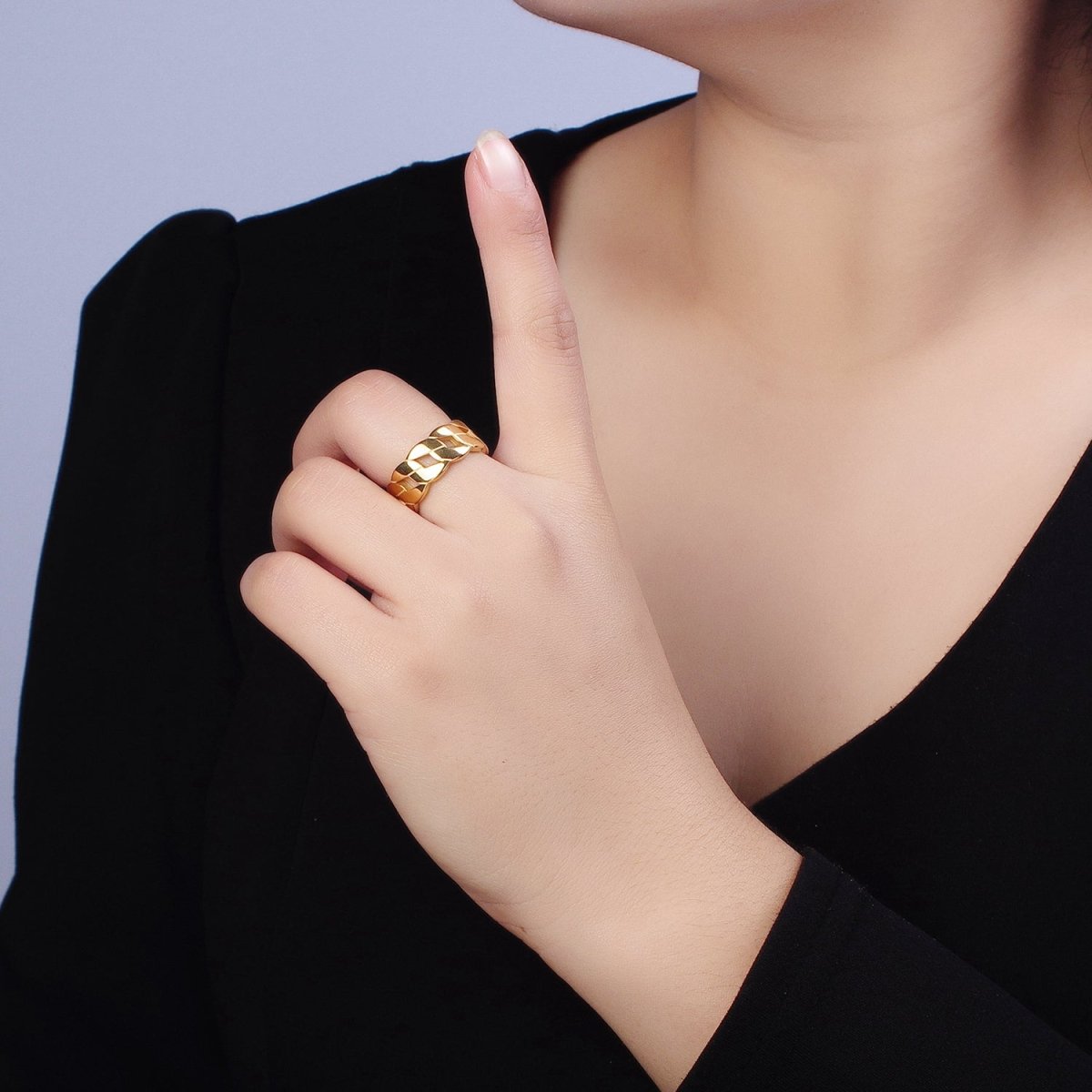 Stainless Steel Flat Curb Chain Link Ring in Gold & Silver | O-1765~O-1772 - DLUXCA