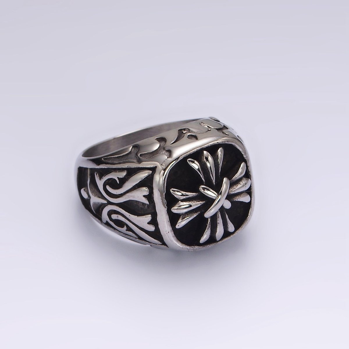 Stainless Steel Fleury Tied Line Artisan Silver Signet Ring | O1234 - O1236 - DLUXCA