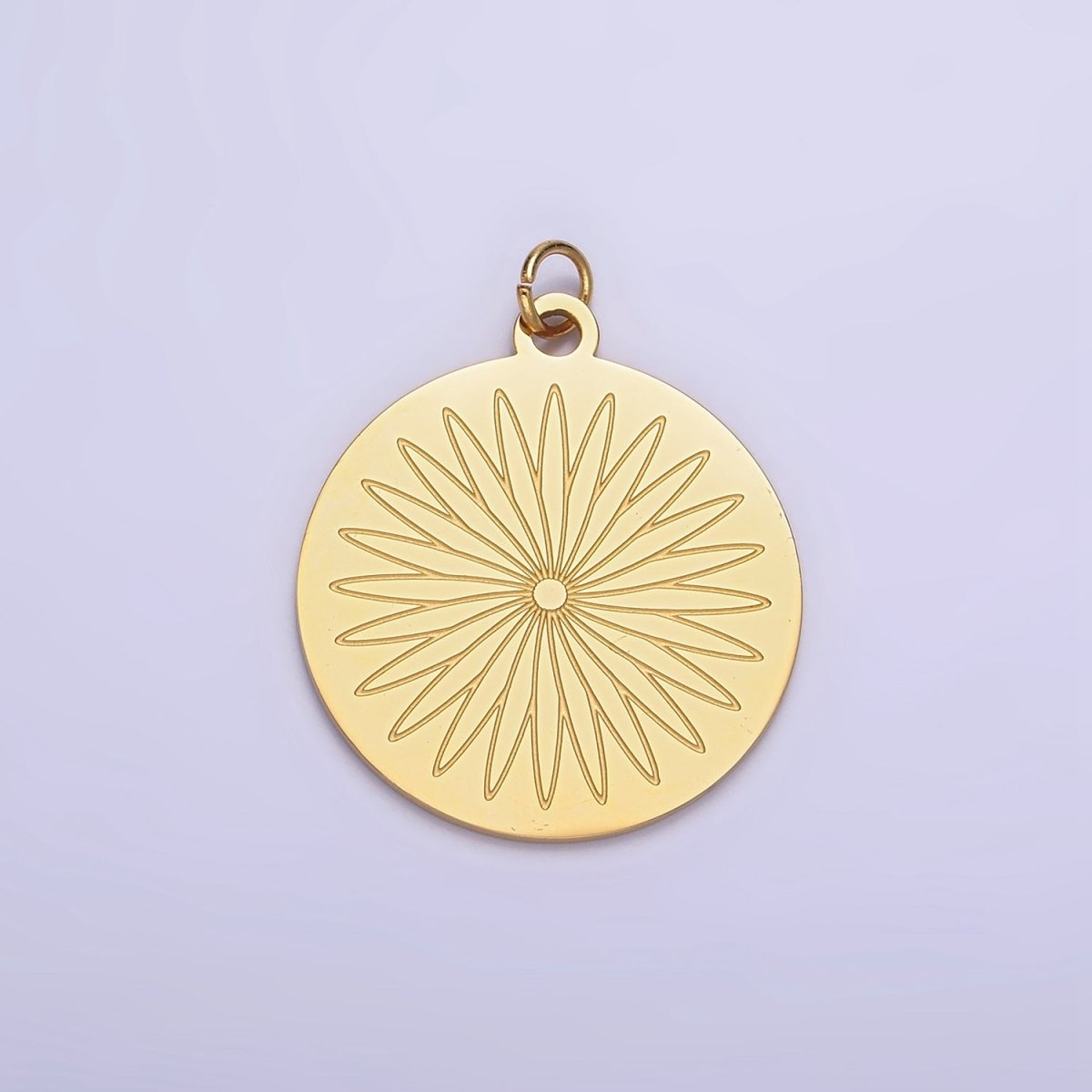 Stainless Steel Flower Engraved Round Medallion Charm | P948 - DLUXCA