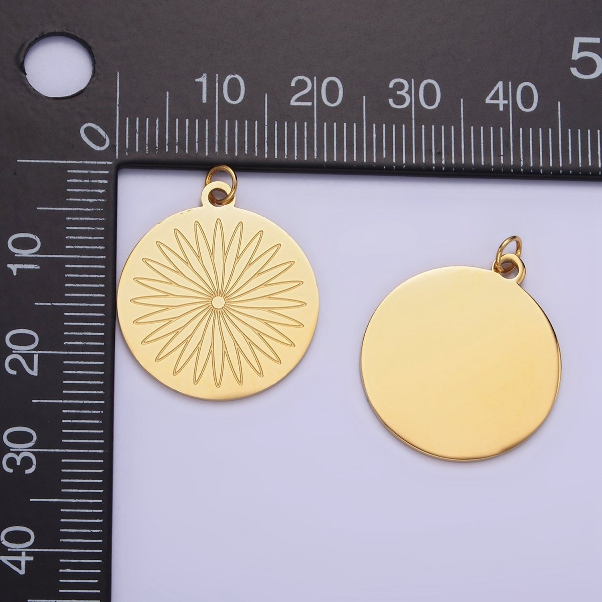 Stainless Steel Flower Engraved Round Medallion Charm | P948 - DLUXCA