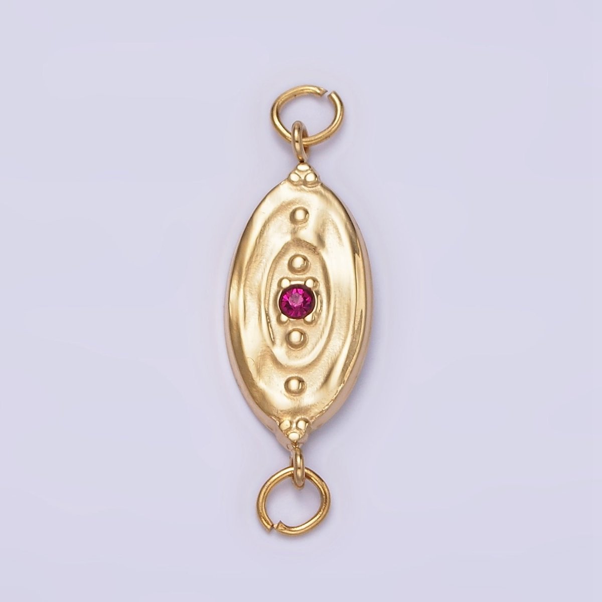 Stainless Steel Fuchsia CZ Dotted Oval Molten Textured Connector G-715 - DLUXCA