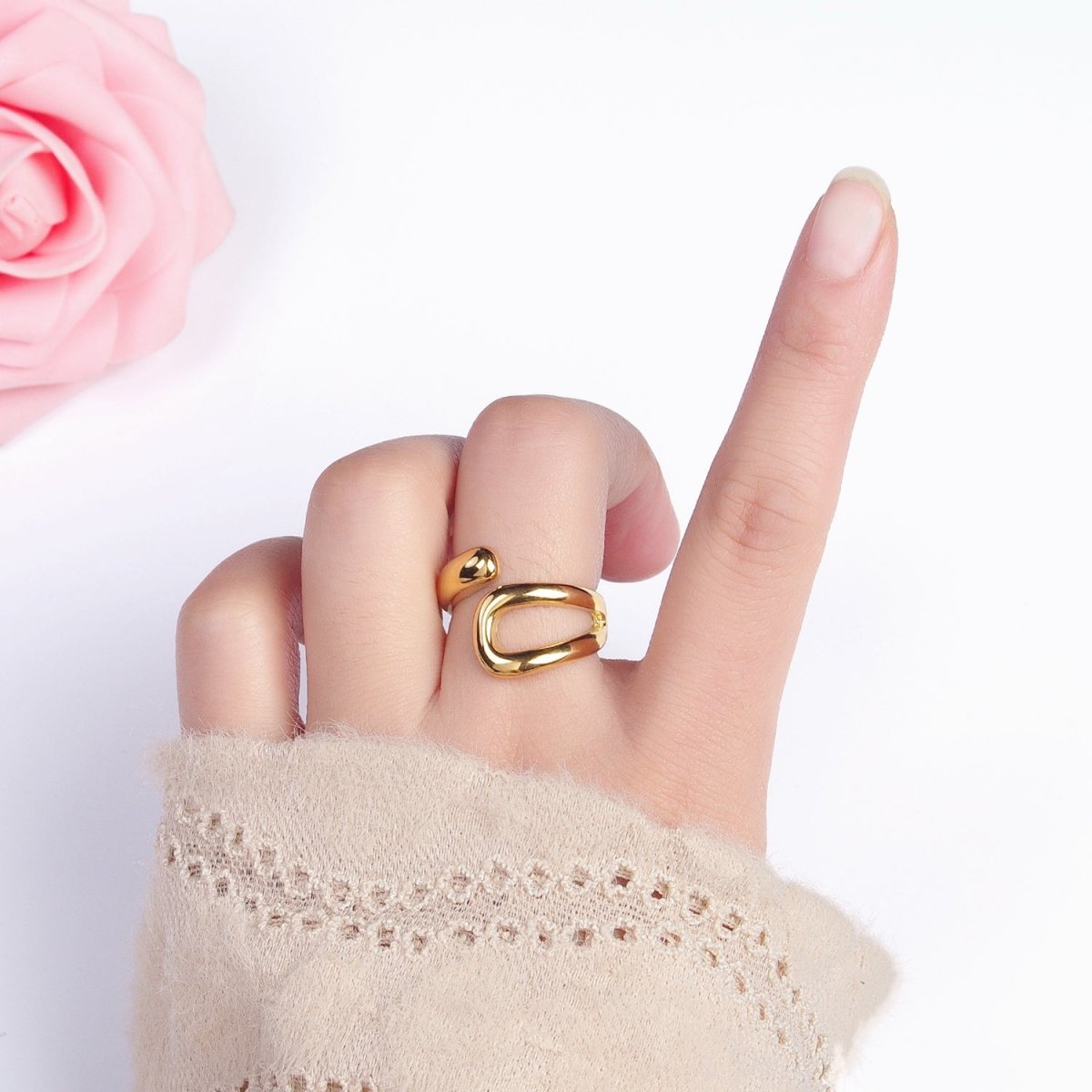 Stainless Steel Geometric Claw Open Double Band Ring in Gold & Silver | O-541 ~ O-548 - DLUXCA