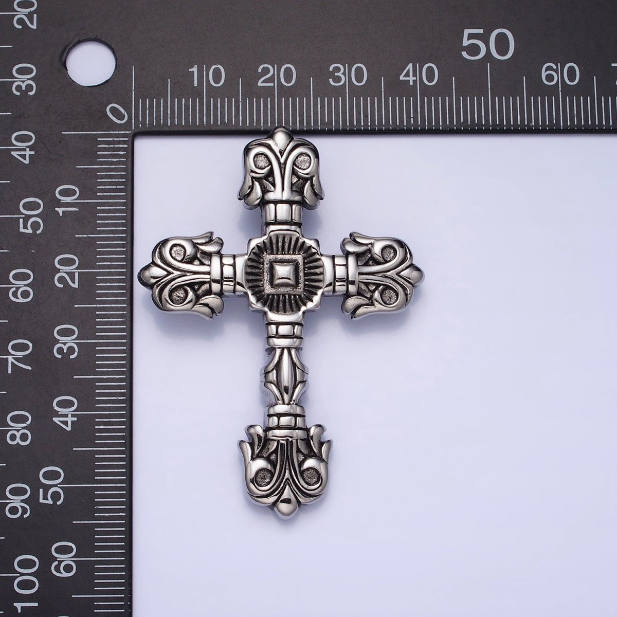 Stainless Steel Geometric Engraved Religious Cross Pendant in Silver & Gold | P1130 - DLUXCA