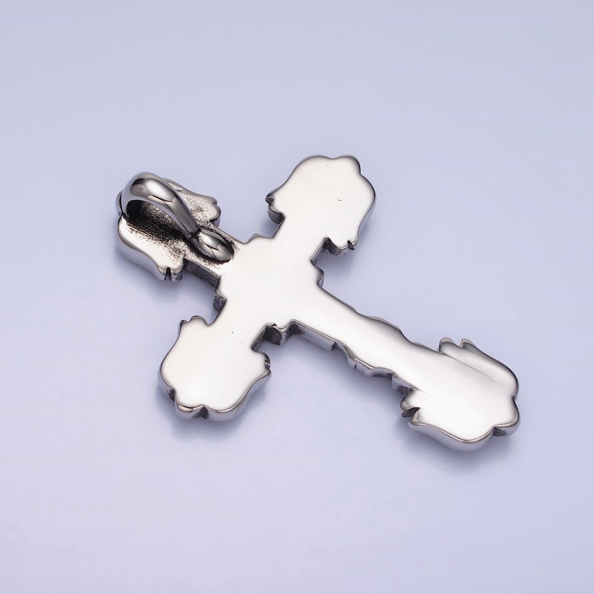 Stainless Steel Geometric Engraved Religious Cross Pendant in Silver & Gold | P1130 - DLUXCA