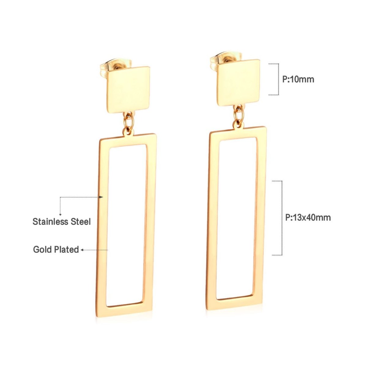 Stainless Steel Geometric Open Rectangular Drop Dangle Square Stud Earrings in Gold & Silver | AB536 AB566 - DLUXCA