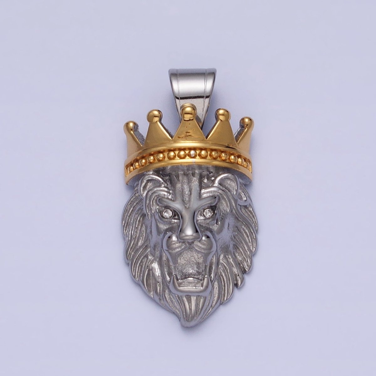 Stainless Steel Gold Crowned Roaring Lion King Pendant in Gold & Silver J-749 J-752 - DLUXCA