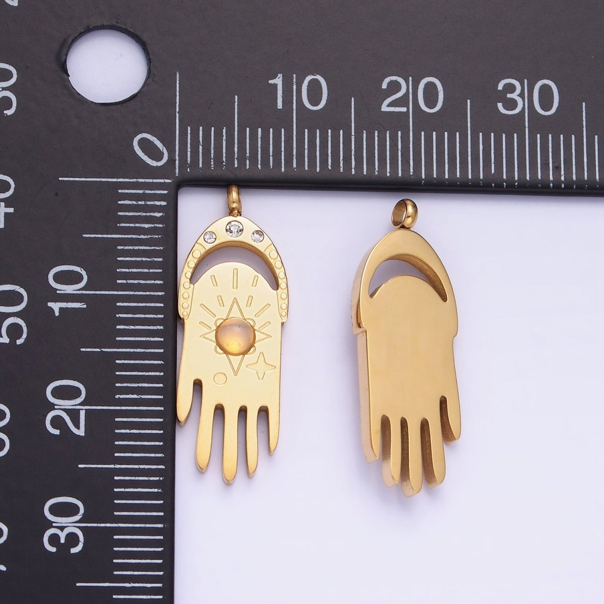 Stainless Steel Gold Hand Charm Dainty Opal Star Pendant P-1378 - DLUXCA