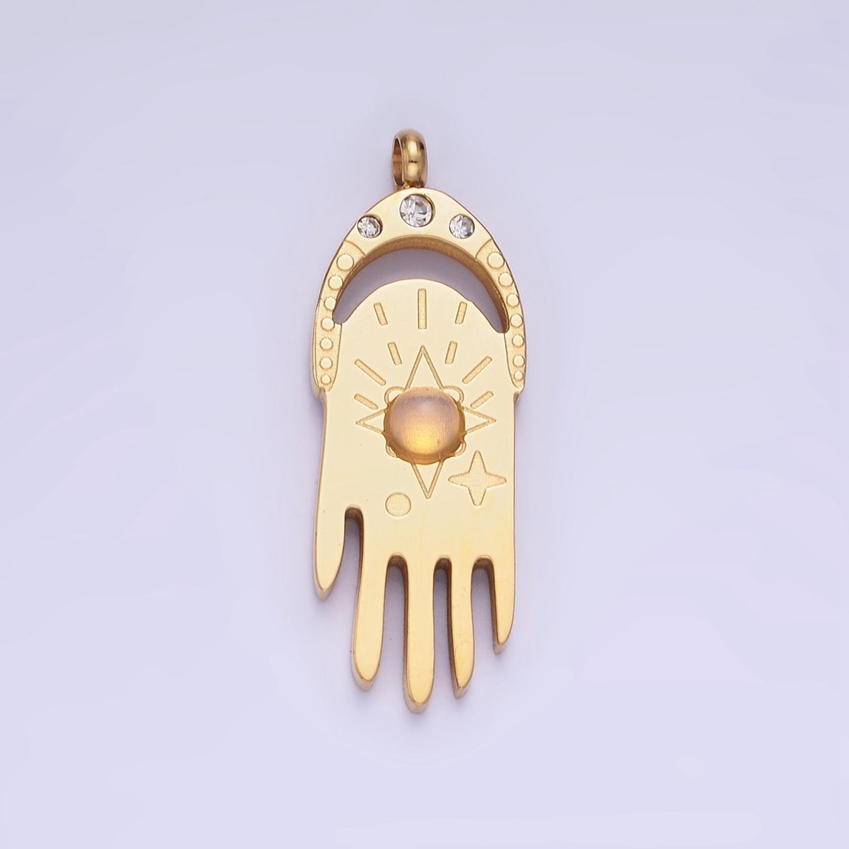 Stainless Steel Gold Hand Charm Dainty Opal Star Pendant P-1378 - DLUXCA