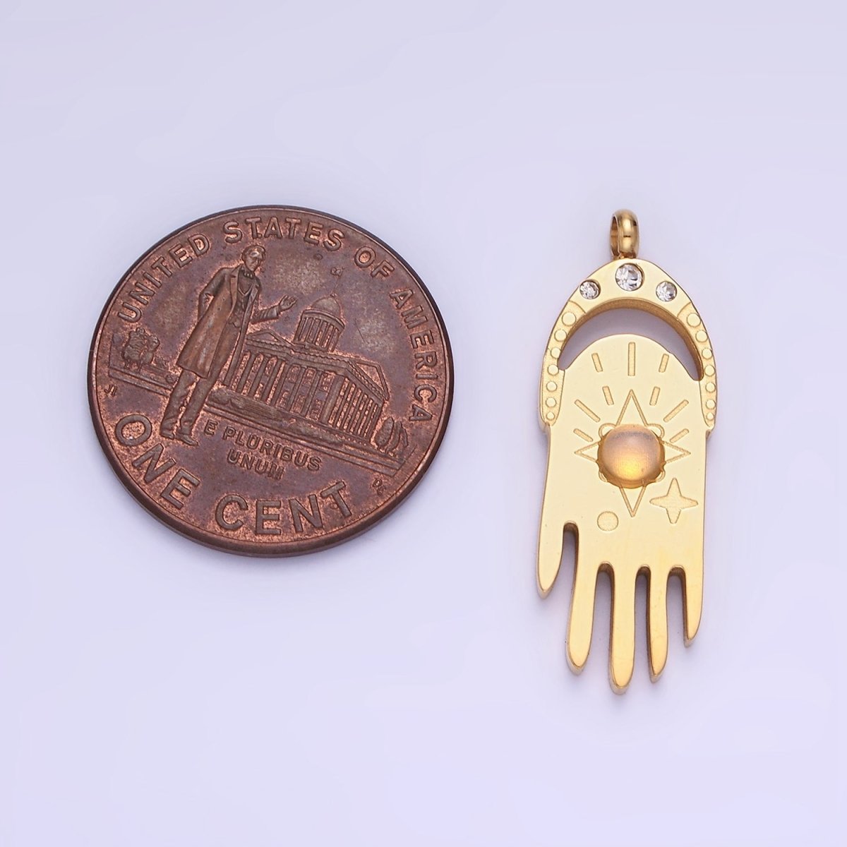 Stainless Steel Gold Hand Charm Dainty Opal Star Pendant P-1378 - DLUXCA