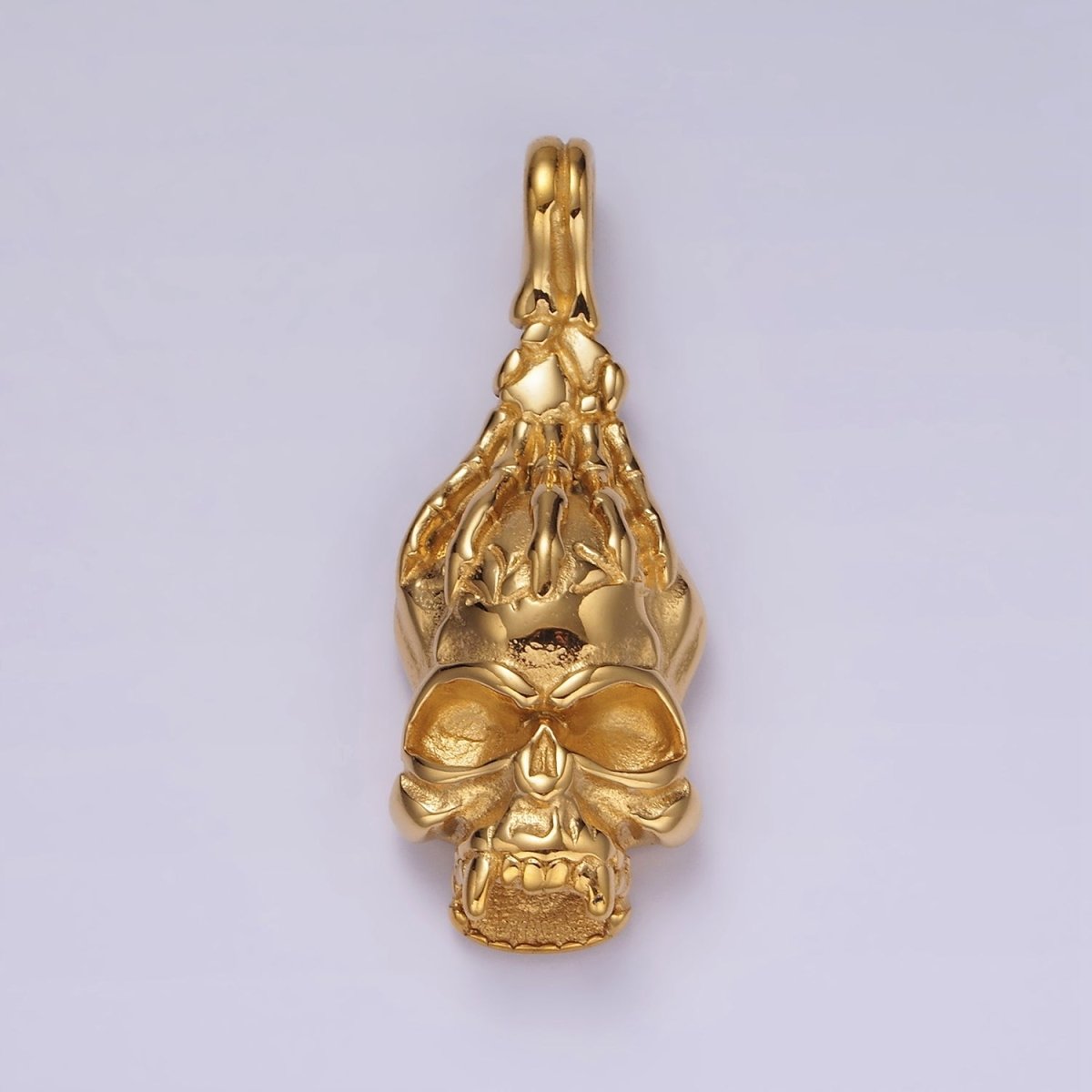 Stainless Steel Gold Human Hand Skeleton Skull Pendant Halloween Jewelry | P1361 - DLUXCA