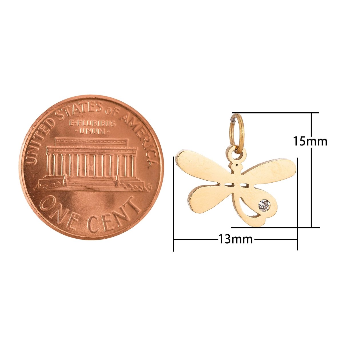 Stainless Steel Gold Lovely Charming Dragonfly Cubic Zirconia Bracelet Charm Necklace Pendant Findings for Jewelry Making E-638 - DLUXCA