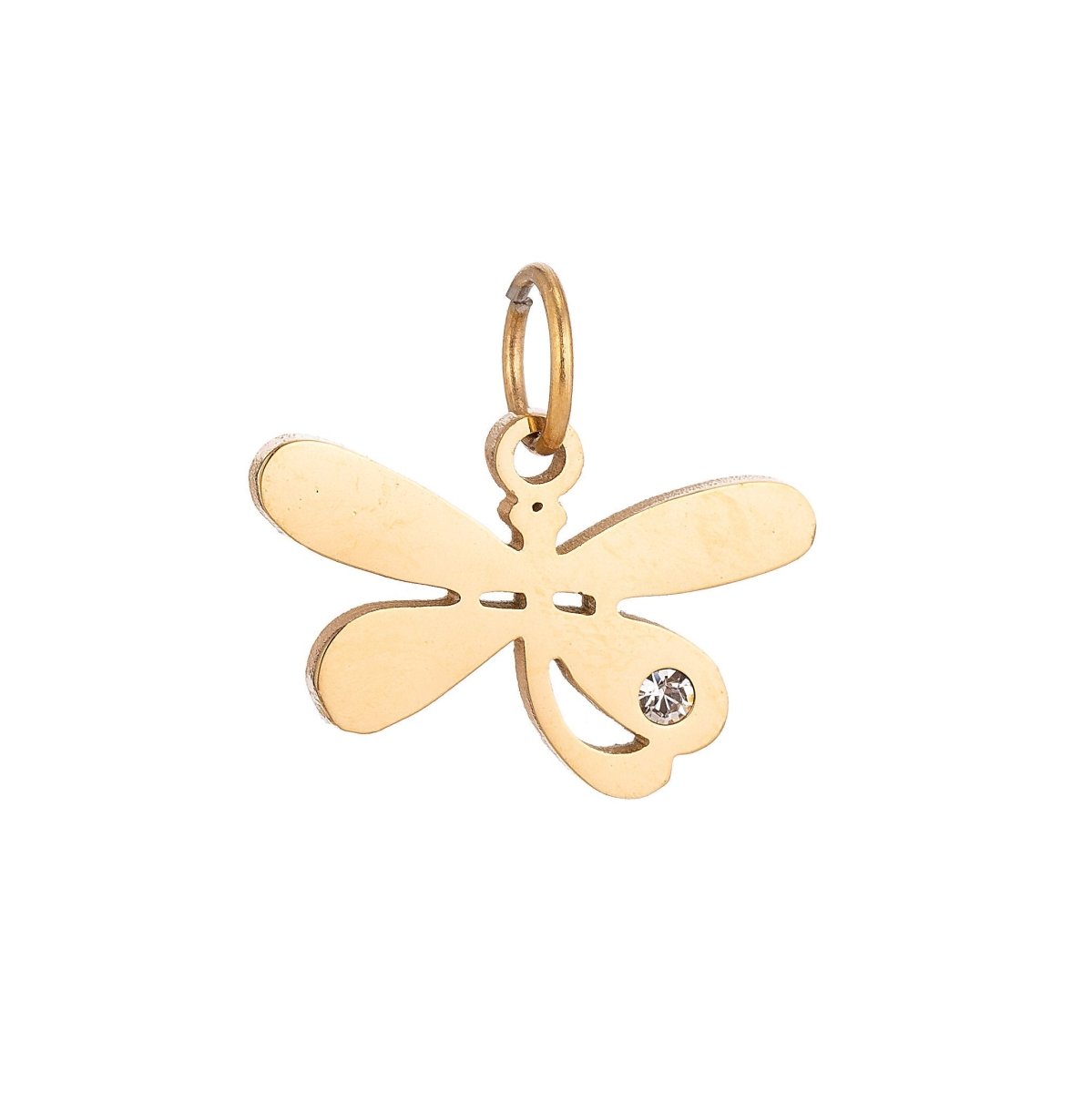 Stainless Steel Gold Lovely Charming Dragonfly Cubic Zirconia Bracelet Charm Necklace Pendant Findings for Jewelry Making E-638 - DLUXCA