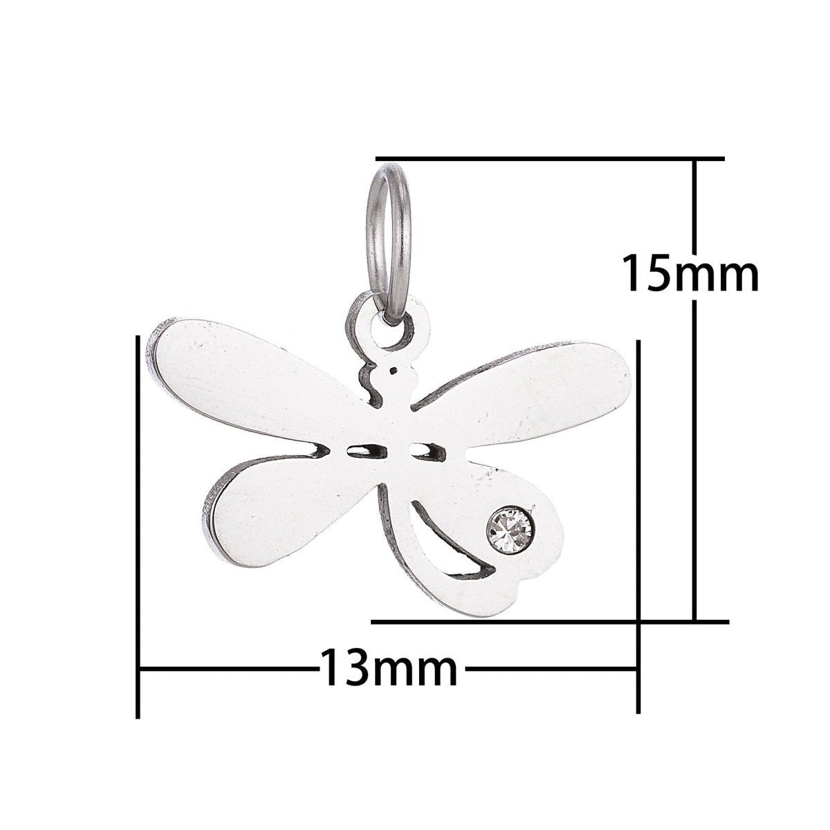 Stainless Steel Gold Lovely Charming Dragonfly Cubic Zirconia Bracelet Charm Necklace Pendant Findings for Jewelry Making E-638 - DLUXCA