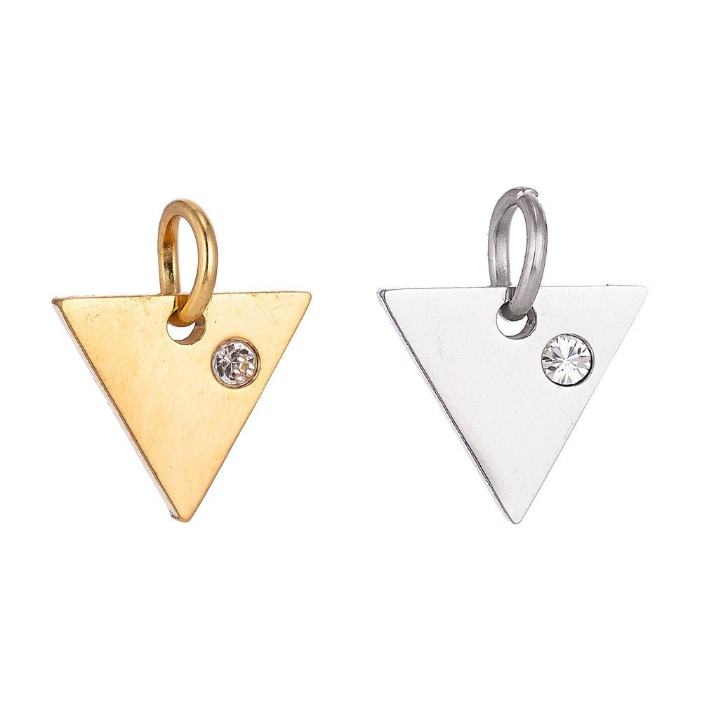 Stainless Steel Gold Minimalist Blank Triangle Cubic Zirconia Bracelet Charm Necklace Pendant Findings for Jewelry Making E-626 - DLUXCA