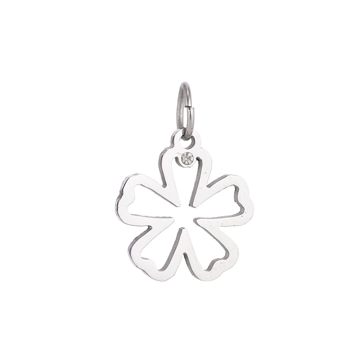 Stainless Steel Gold Minimalist Dainty Five Petals Flower Cubic Zirconia Bracelet Charm Necklace Pendant Findings for Jewelry Making E-636 - DLUXCA