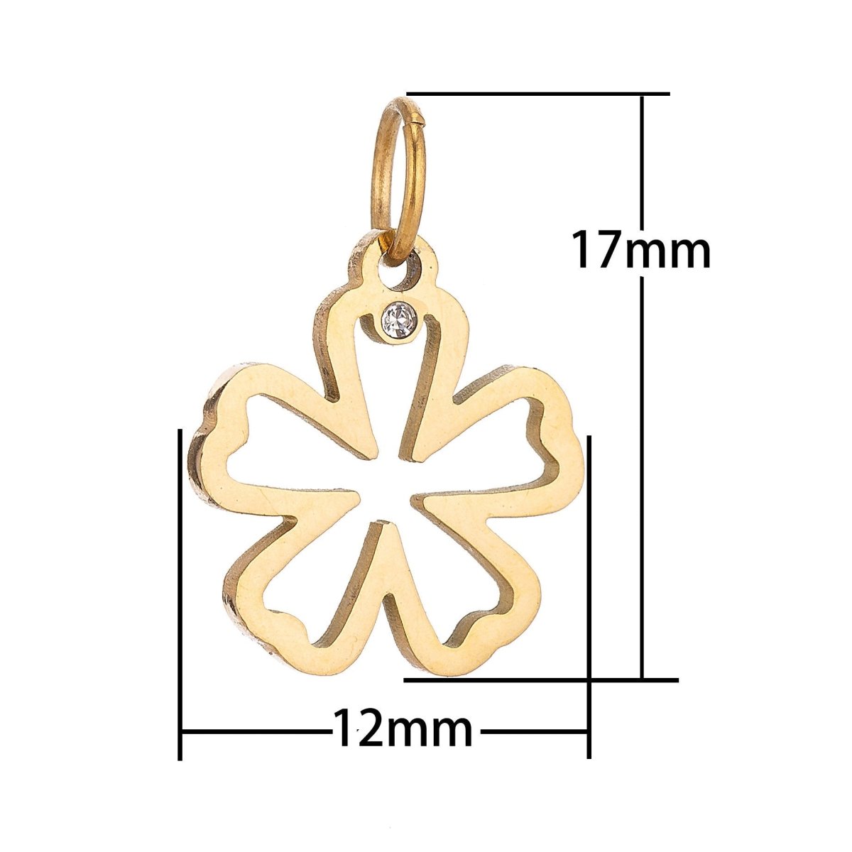 Stainless Steel Gold Minimalist Dainty Five Petals Flower Cubic Zirconia Bracelet Charm Necklace Pendant Findings for Jewelry Making E-636 - DLUXCA