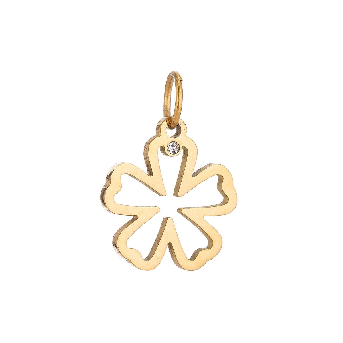 Stainless Steel Gold Minimalist Dainty Five Petals Flower Cubic Zirconia Bracelet Charm Necklace Pendant Findings for Jewelry Making E-636 - DLUXCA