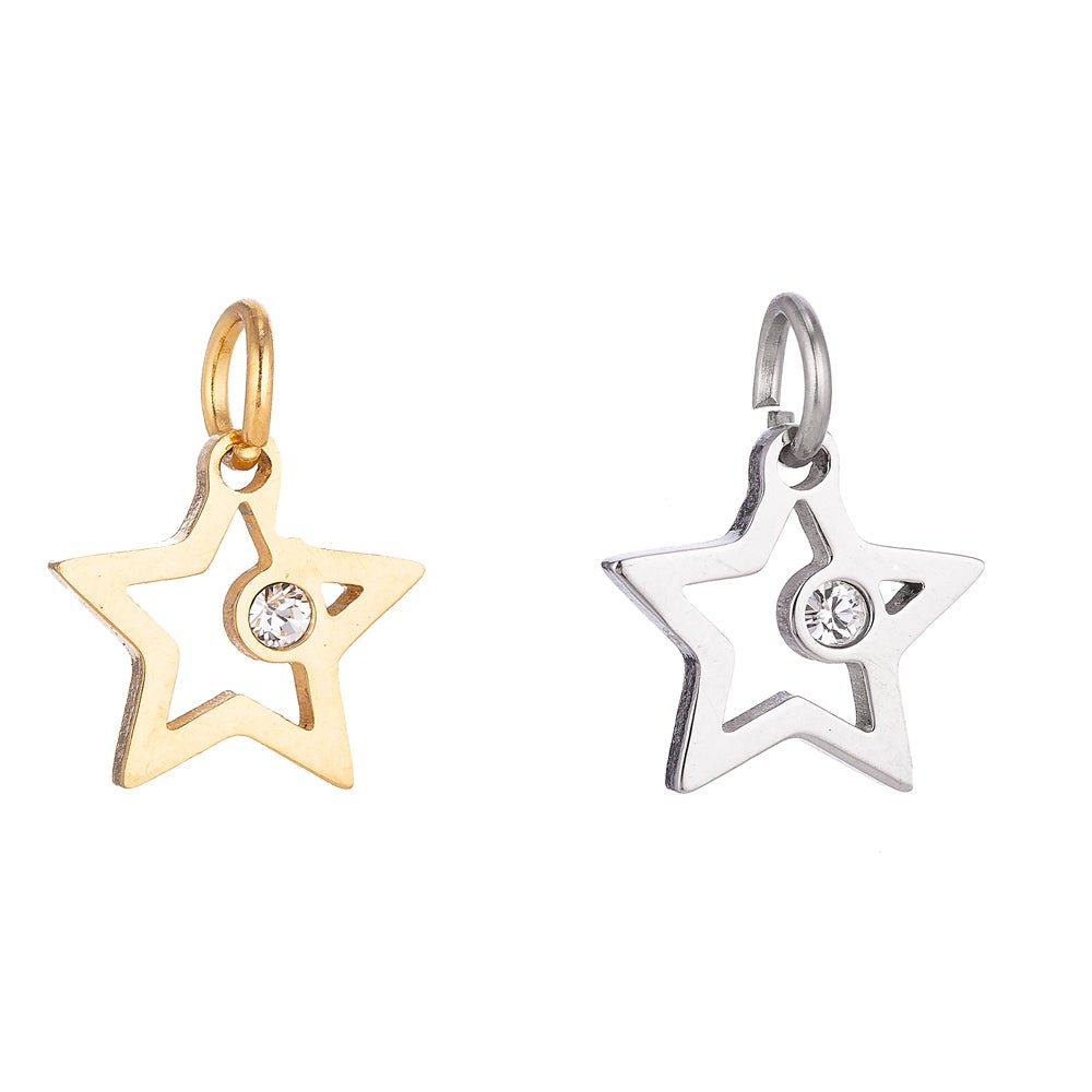 Stainless Steel Gold Minimalist Elegance Star Cubic Zirconia Bracelet Charm Necklace Pendant Findings for Jewelry Making E-628 - DLUXCA
