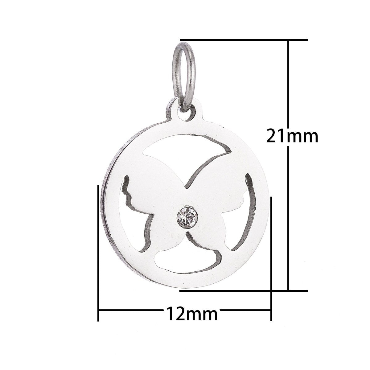 Stainless Steel Gold Simple Butterfly Medallion Cubic Zirconia Bracelet Charm Necklace Pendant Findings for Jewelry Making E-632 - DLUXCA