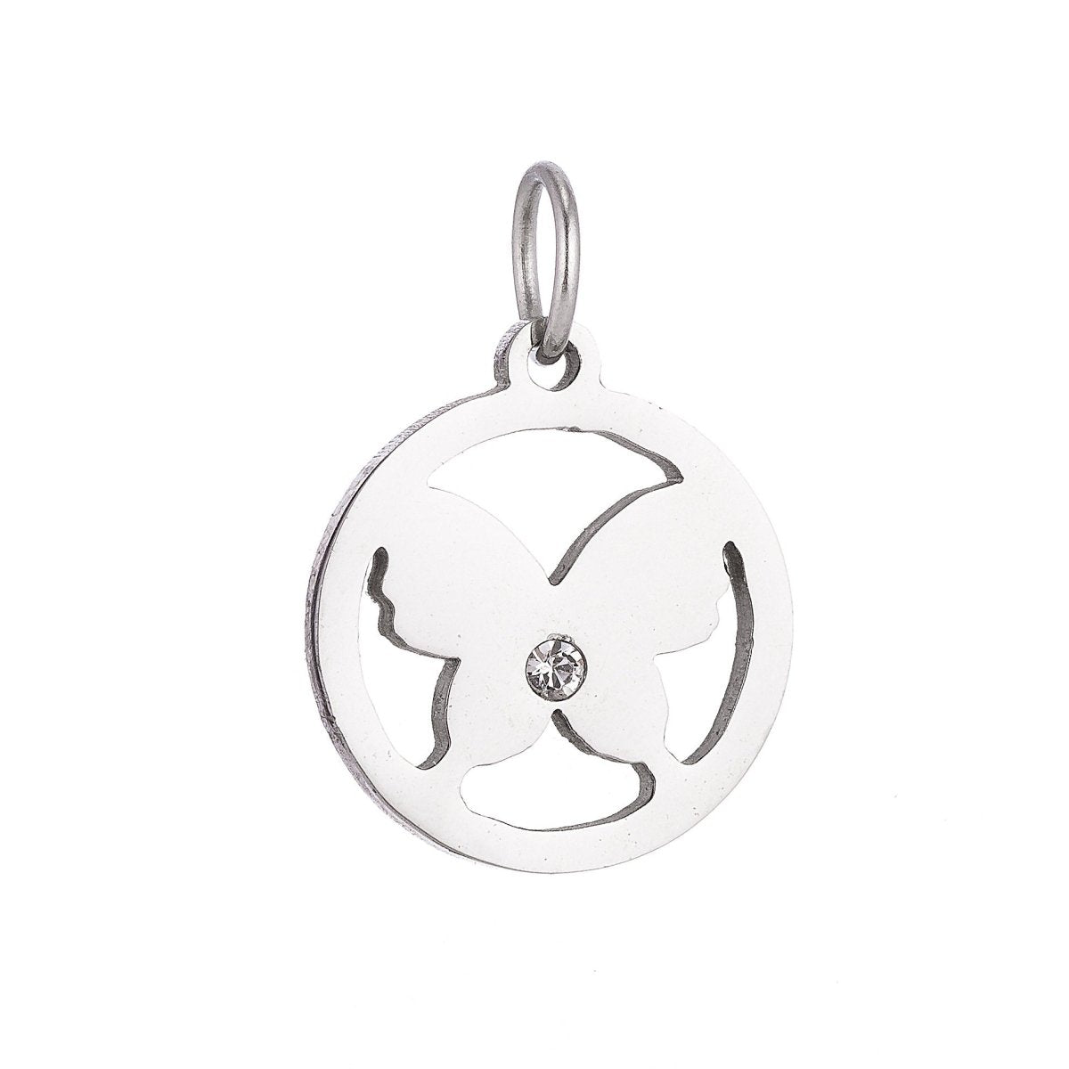 Stainless Steel Gold Simple Butterfly Medallion Cubic Zirconia Bracelet Charm Necklace Pendant Findings for Jewelry Making E-632 - DLUXCA