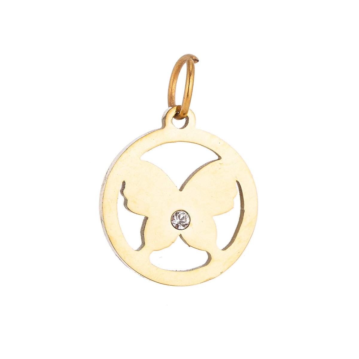 Stainless Steel Gold Simple Butterfly Medallion Cubic Zirconia Bracelet Charm Necklace Pendant Findings for Jewelry Making E-632 - DLUXCA
