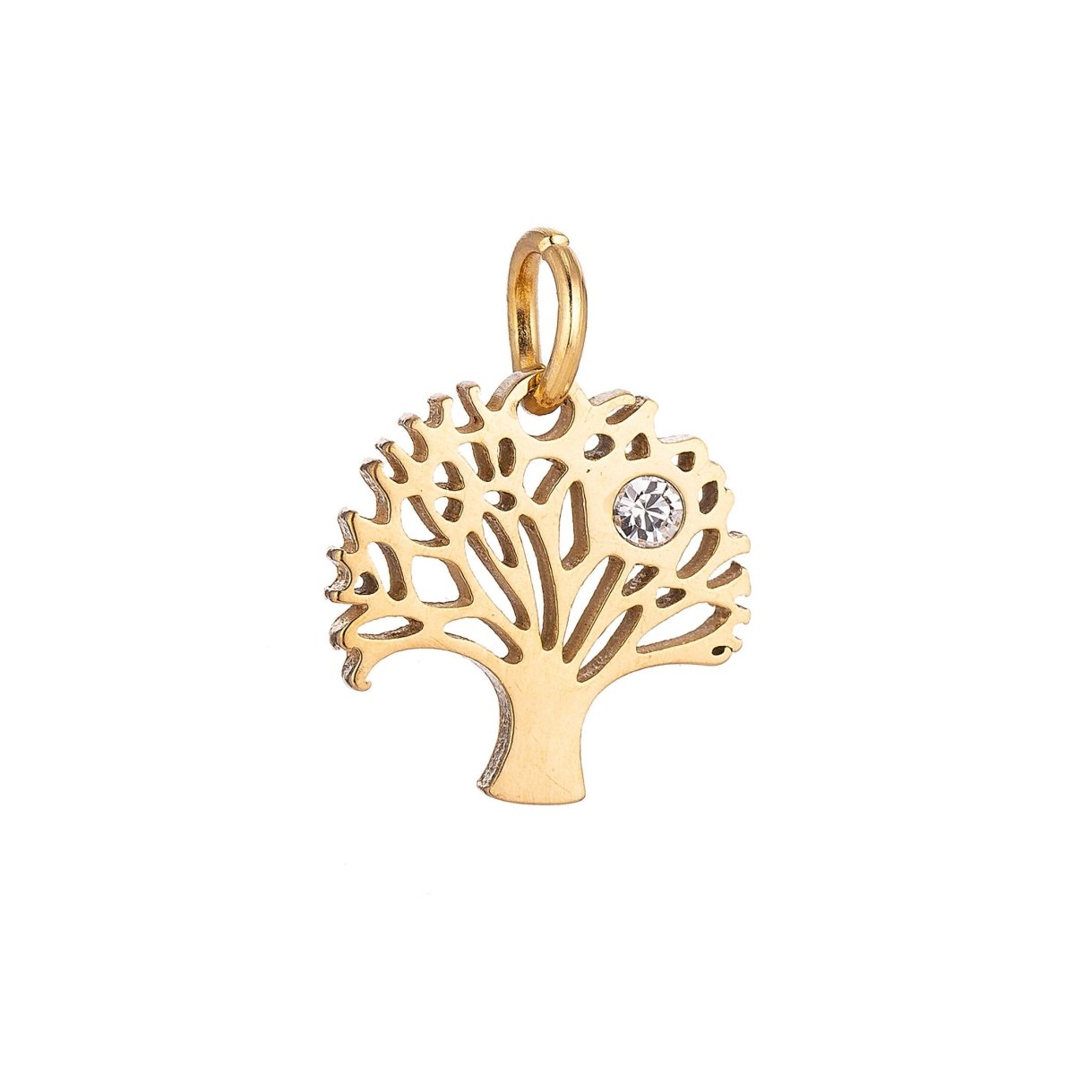 Stainless Steel Gold Tree Of Life Minimalist Cubic Zirconia Bracelet Charm Necklace Pendant Findings for Jewelry Making E-625 - DLUXCA