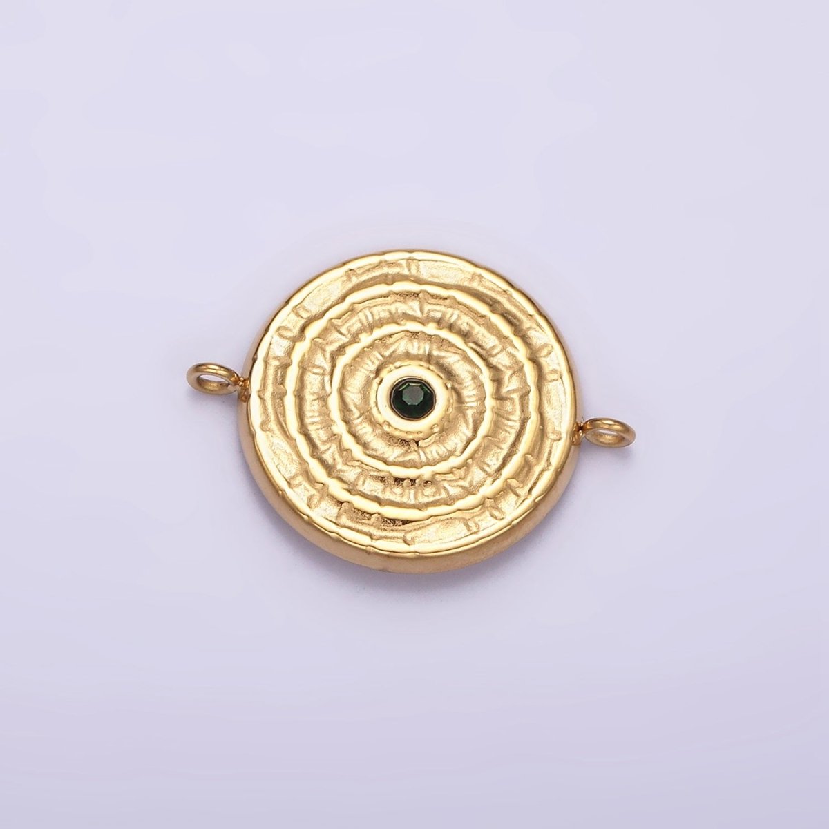 Stainless Steel Green, Clear CZ 15mm Textured Circular Round Connector in Gold & Silver | P-684~P-687 - DLUXCA