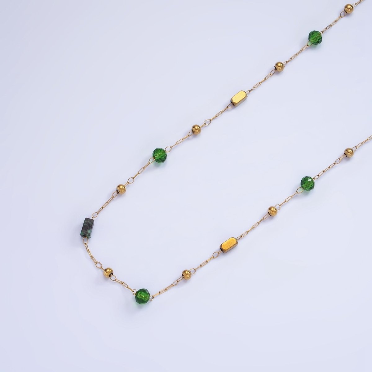 Stainless Steel Green CZ Aventurine Tube Satellite Unfinished Chain | Roll-1493 - DLUXCA