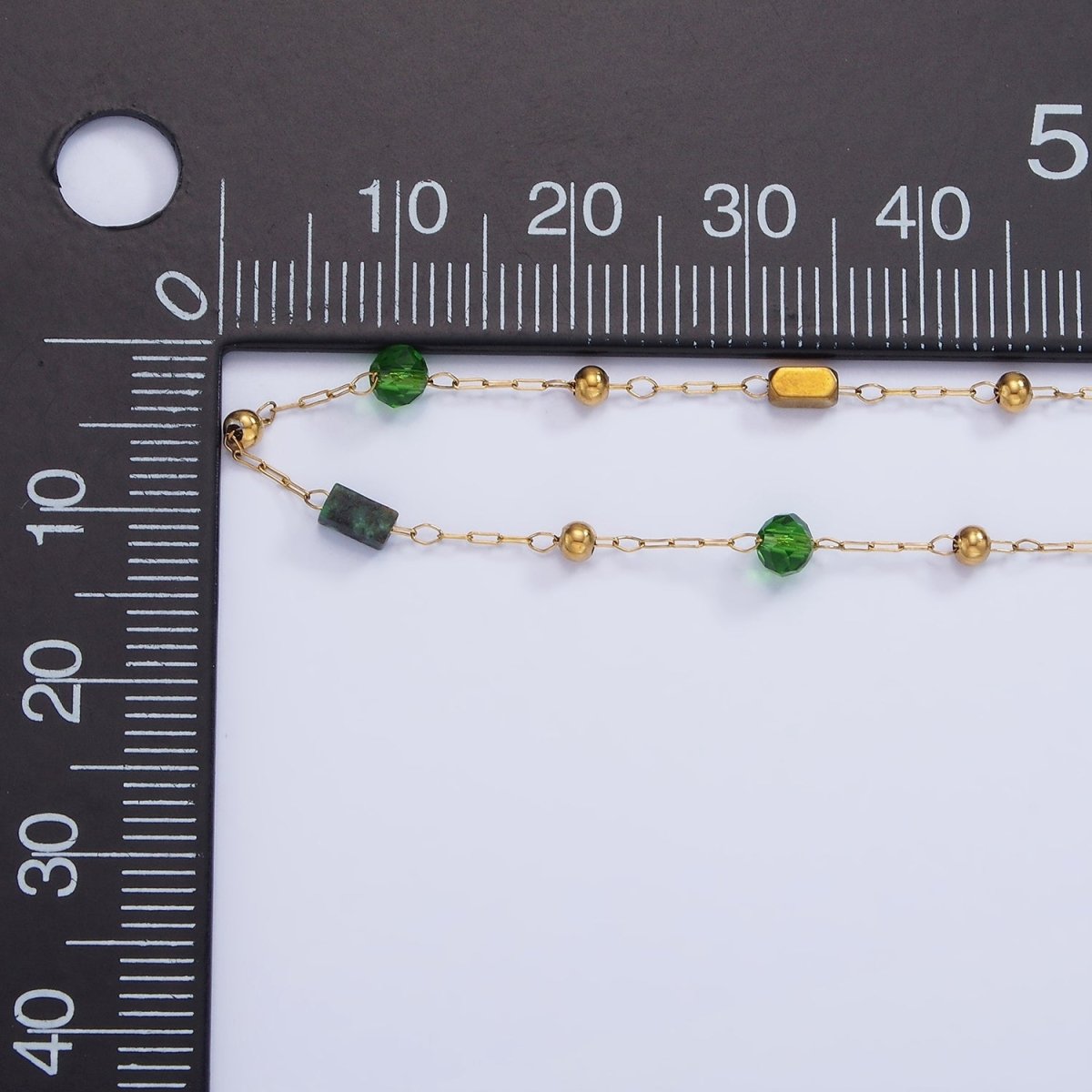 Stainless Steel Green CZ Aventurine Tube Satellite Unfinished Chain | Roll-1493 - DLUXCA