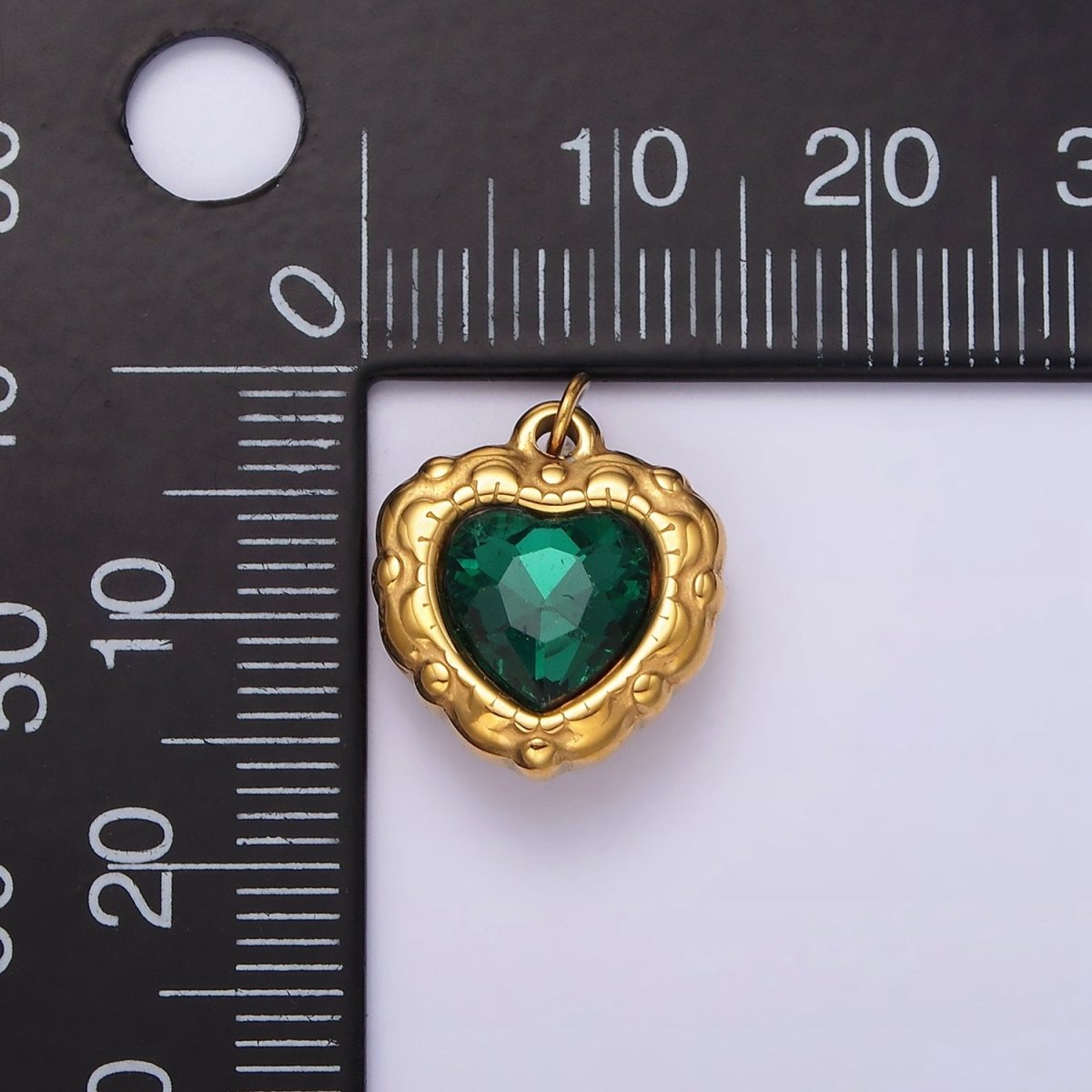 Stainless Steel Green CZ Heart Artisan Bezel Charm | P-654 - DLUXCA