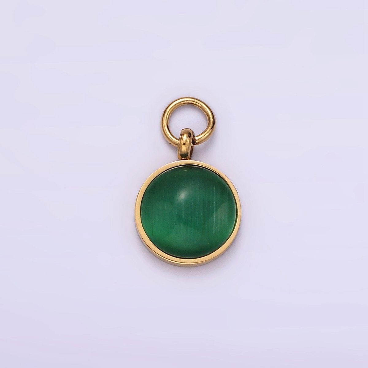Stainless Steel Green Malachite Round Gemstone Charm in Gold & Silver | P1265 P1266 - DLUXCA