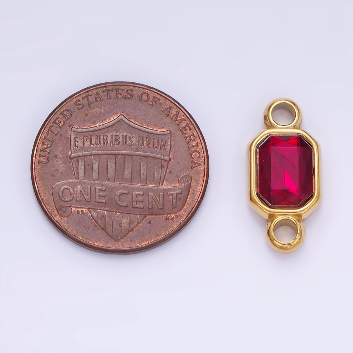 Stainless Steel Green, Red Multifaceted CZ Hexagonal Bezel Connector | G362 - DLUXCA