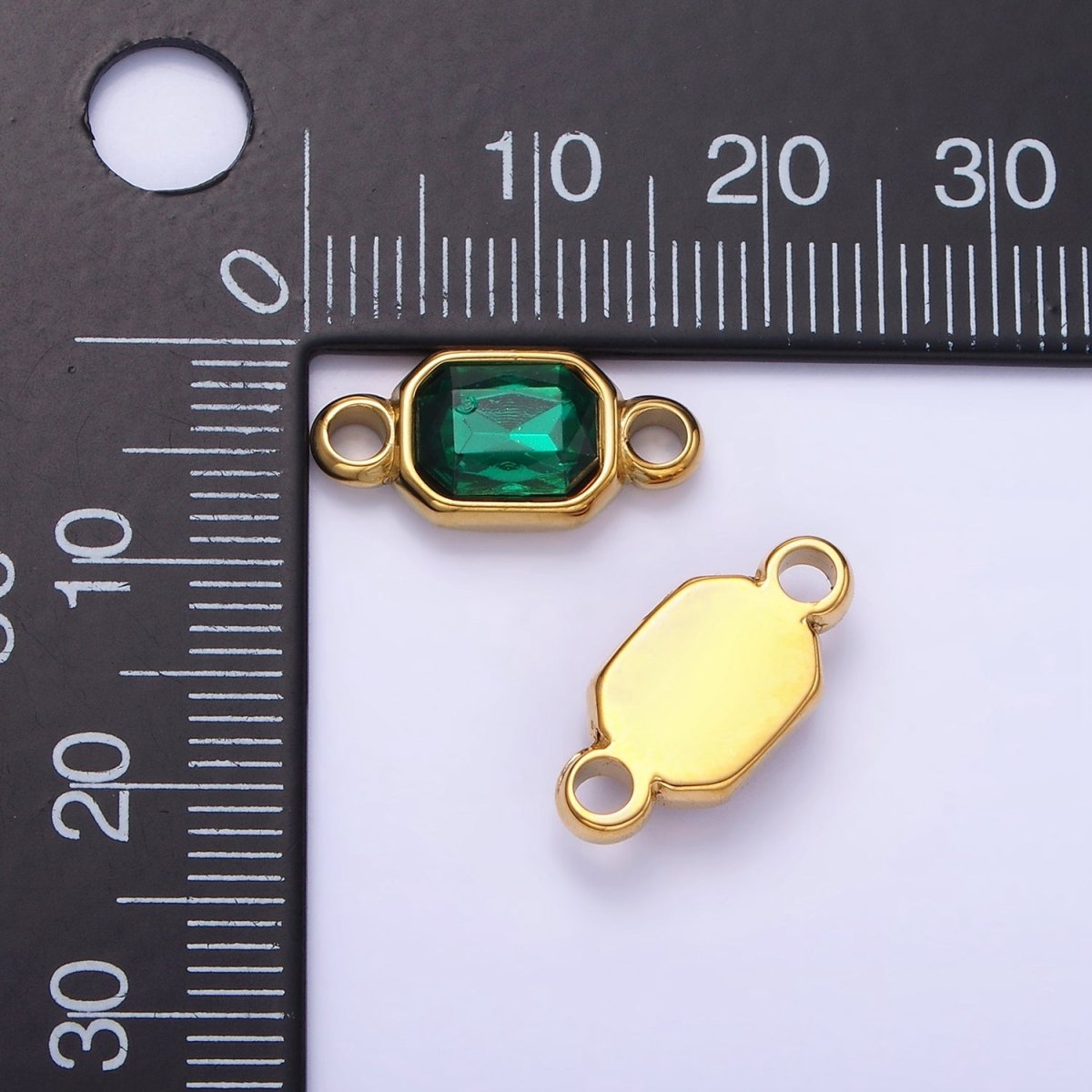 Stainless Steel Green, Red Multifaceted CZ Hexagonal Bezel Connector | G362 - DLUXCA