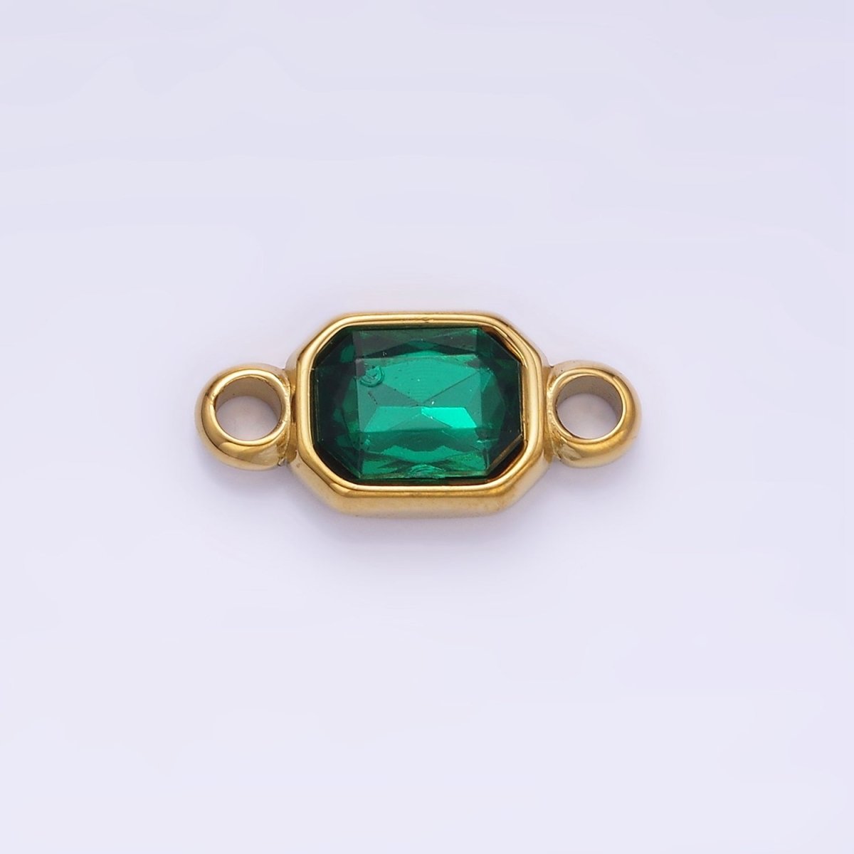 Stainless Steel Green, Red Multifaceted CZ Hexagonal Bezel Connector | G362 - DLUXCA