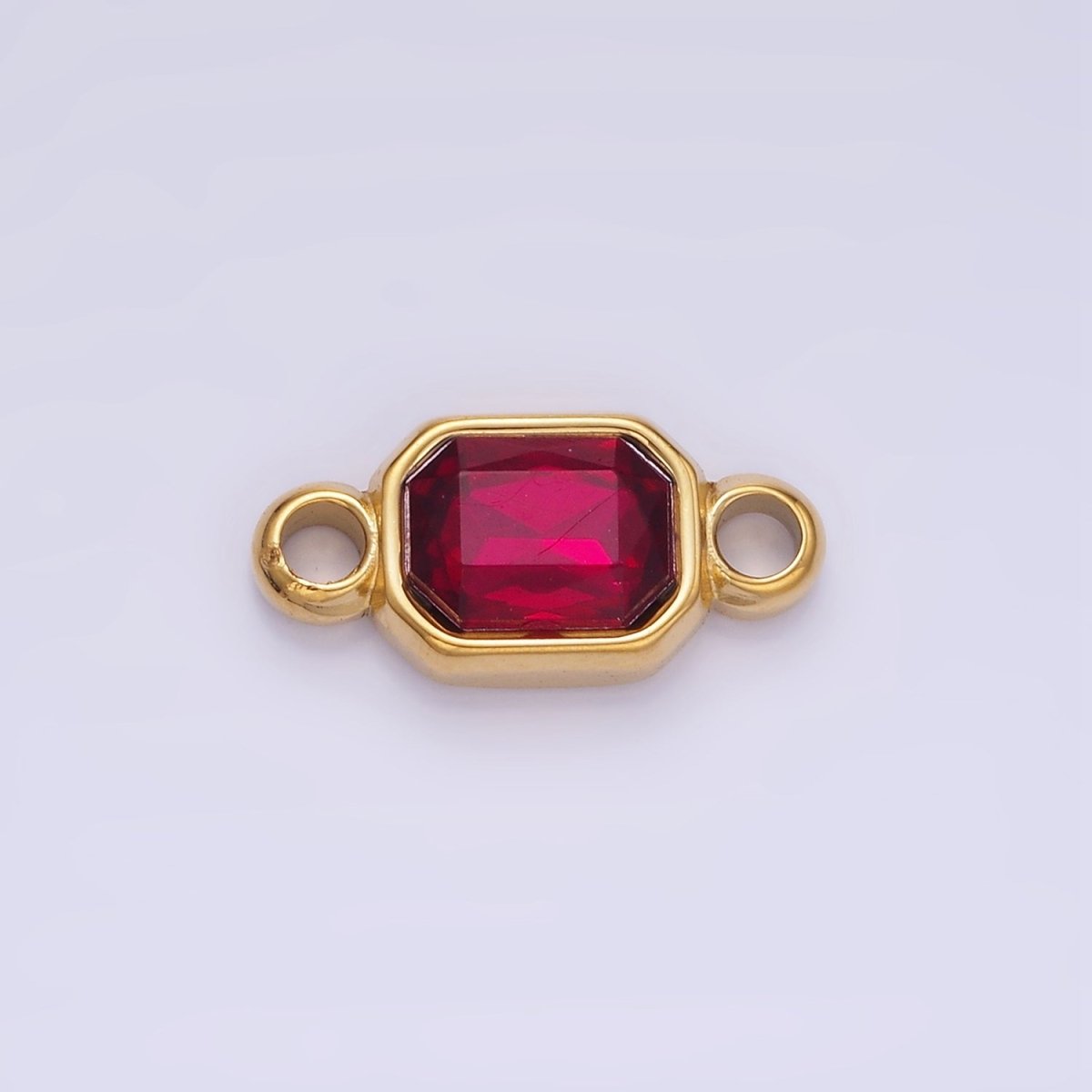 Stainless Steel Green, Red Multifaceted CZ Hexagonal Bezel Connector | G362 - DLUXCA